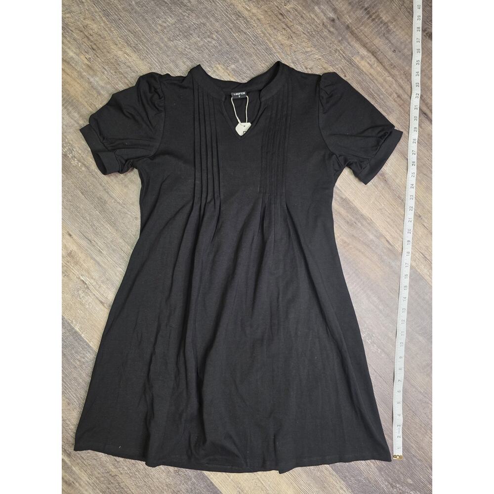 Luofen Womens Black Pleated Pintuck Dress Size S Small NWT Puff Sleeve Casual